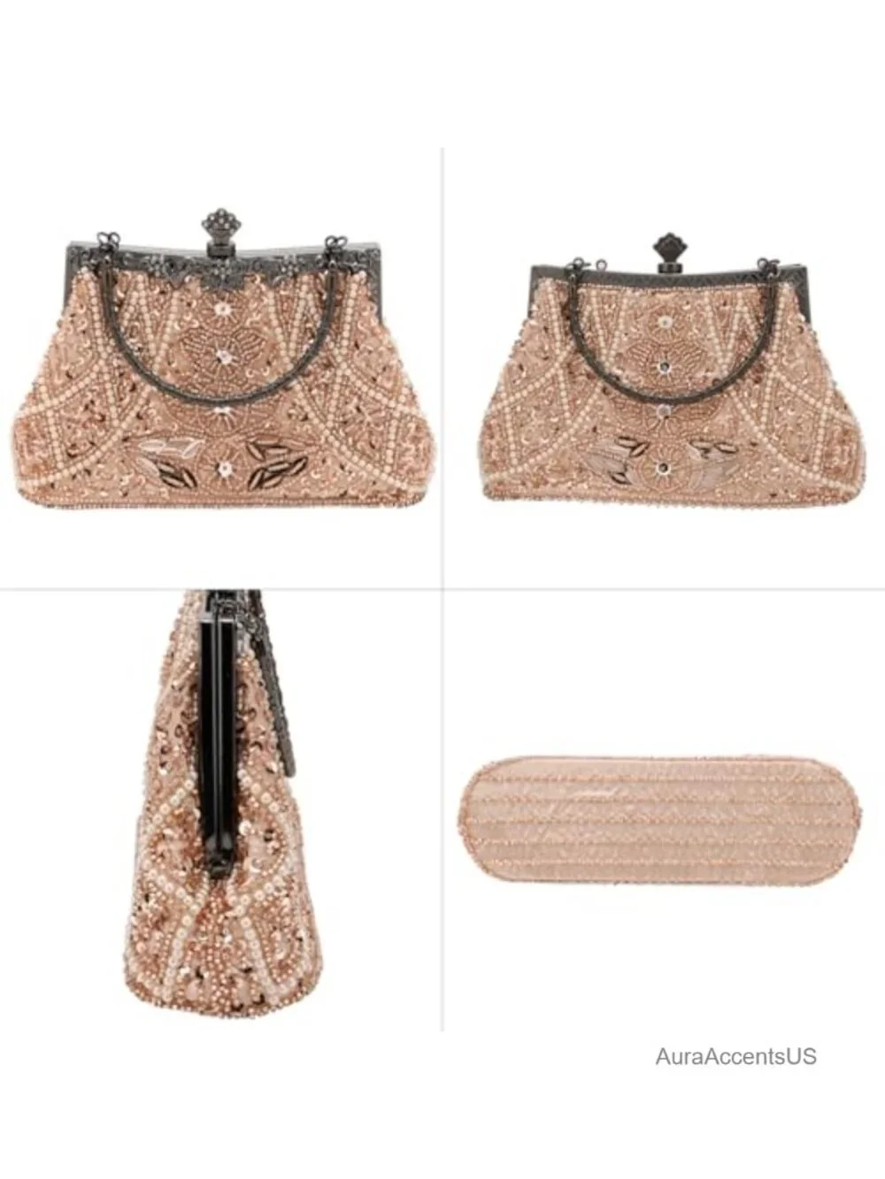 Vintage 1920s Beaded Clutch Purse Handbag with Chain Strap